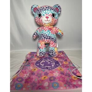 17" Build A Bear Rainbow Tie Dye Leopard Kitty Cat Plush Stuffed Toy With Bag
